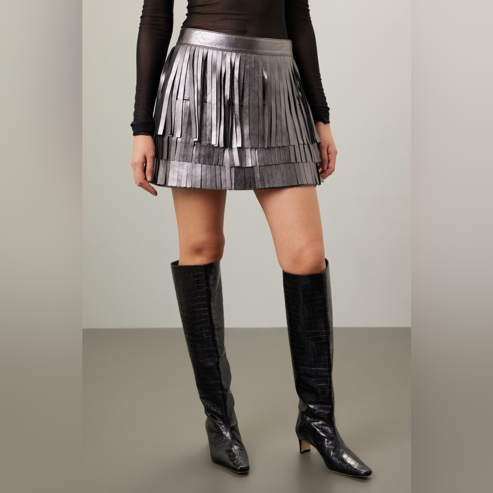 All Saints Metallic Fringe Mini Skirt - Picture 1 of 6